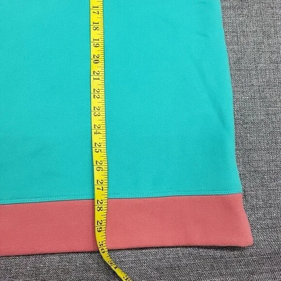 Lands End Heavy Cotton Sweatshirt 1X Plus Size Teal Colorblock Pullover Top - Picture 3 of 11